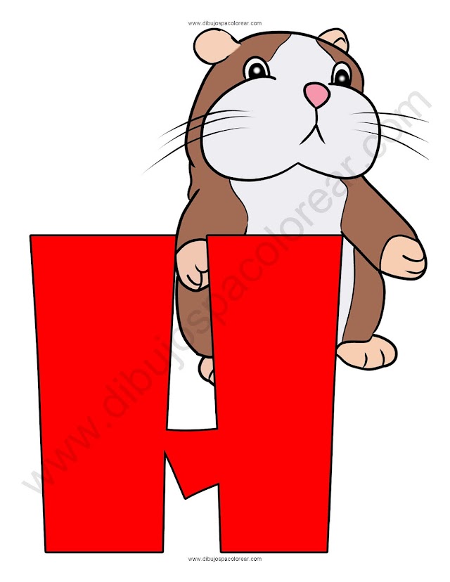 Letra H Hámster abecedario dibujo a color y para colorear